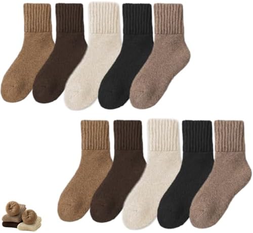 Women's Solid Mid Calf Socks - Cozy Warm Knit Crew Socks for Fall and Winter