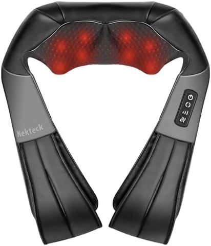 Shiatsu Neck Massager with Heat, 3D Kneading Deep Tissue Massage Pillow for Back Shoulder Pain Relief