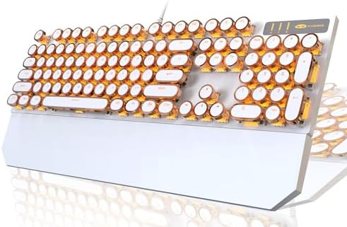 Typewriter Style Mechanical Gaming Keyboard with RGB Backlight, Blue Switches, Round Keycaps