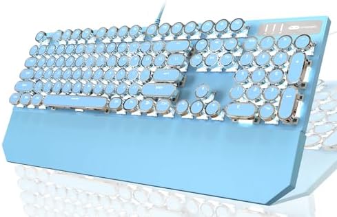 Typewriter Style Mechanical Gaming Keyboard with RGB Backlight, Blue Switches, Round Keycaps