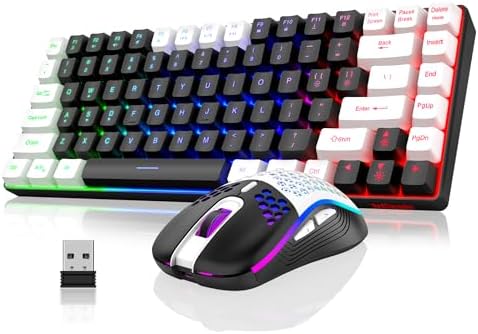 Wireless Gaming Keyboard & Mouse Combo, Rainbow Backlit Rechargeable 75% Compact Layout