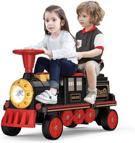 12V 2-Seater Kids Ride-On Train with Adjustable Seat, Storage & Music, Red