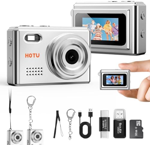 Mini Keychain Digital Camera, 2MP 1080P Pocket Camera with 32GB Card, Long Battery Life for Travel & Vlog