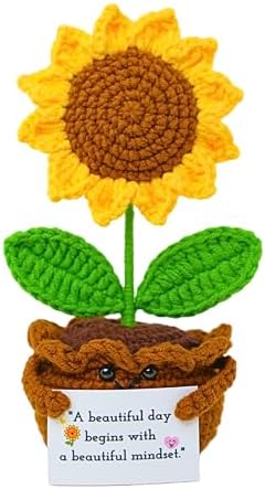 Handmade Rainbow Crochet Flower with Encouragement Card - Emotional Support Desk Decor Gift