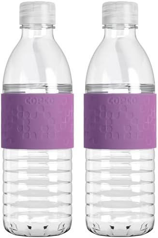 16.9 oz Reusable Water Bottle Set of 2 with Spill-Resistant Lid & Non-Slip Sleeve