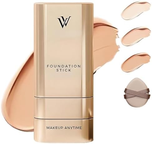 Korean Foundation Stick with Brush, 2-in-1 Waterproof Longwear Concealer, Natural Finish (#3 Warm Skin Color)