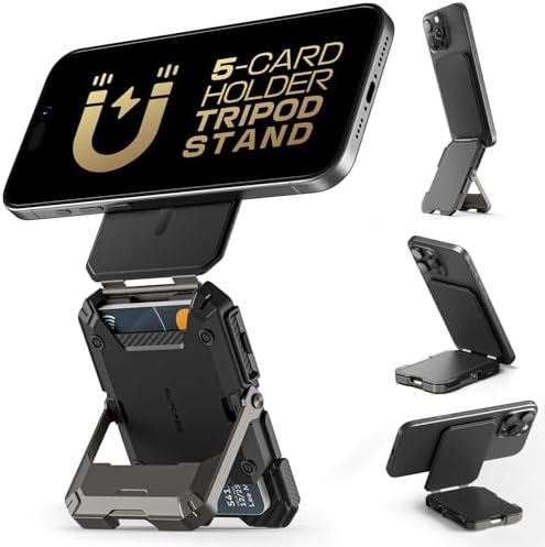 Magnetic Wallet with Stand, Holds 5 Cards, Adjustable Stand & RFID Blocking for Phones