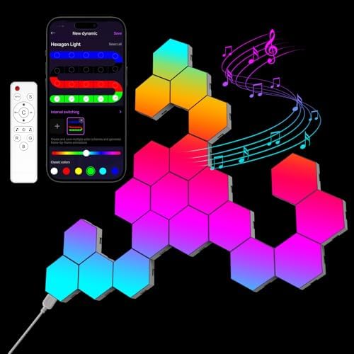 12 Pack Hexagon RGB Wall Panels - Smart LED Lights with Music Sync & DIY Design
