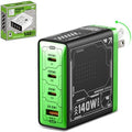 140W GaN Fast Charger with 4 Ports, Foldable Plug for Laptops, Phones & Tablets