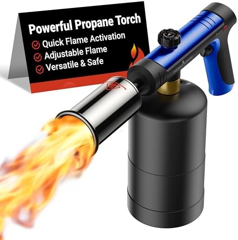 Propane Torch with One-Touch Max Fire, Safety Lock & Adjustable Flame for Grilling & DIY