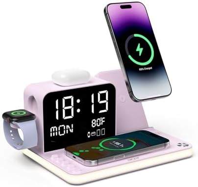 7-in-1 Wireless Charging Station with Bluetooth Clock & Ambient Lighting