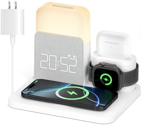 7-in-1 Wireless Charging Station with Alarm Clock and Night Light