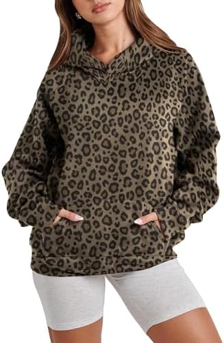 Women's Cheetah Print Oversized Fleece Hoodie with Pocket, Long Sleeve Pullover