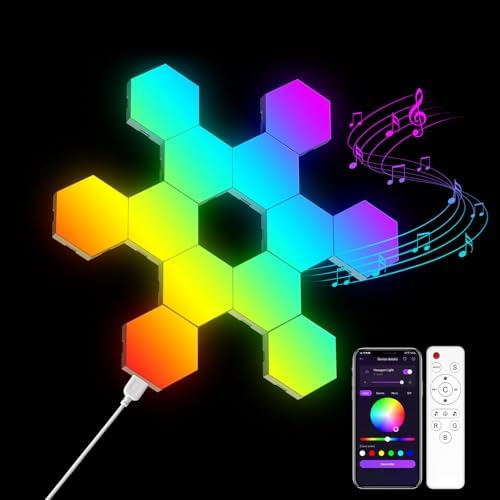 12 Pack Hexagon RGB Wall Panels - Smart LED Lights with Music Sync & DIY Design