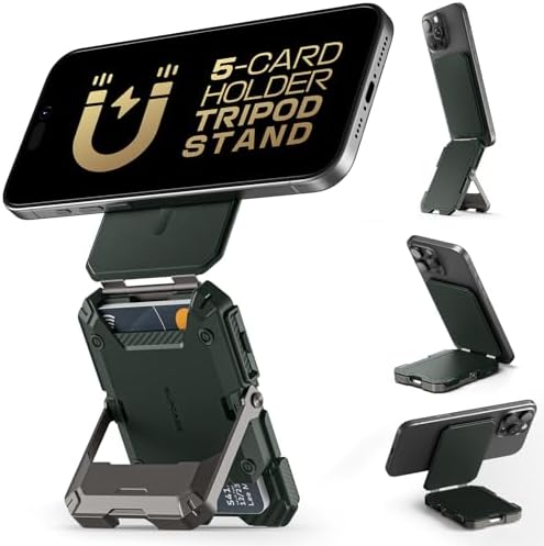 Magnetic Wallet with Stand, Holds 5 Cards, Adjustable Stand & RFID Blocking for Phones
