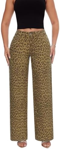 Mid-Low Rise Baggy Jeans for Women - Distressed Wide Leg Stretchy Pants