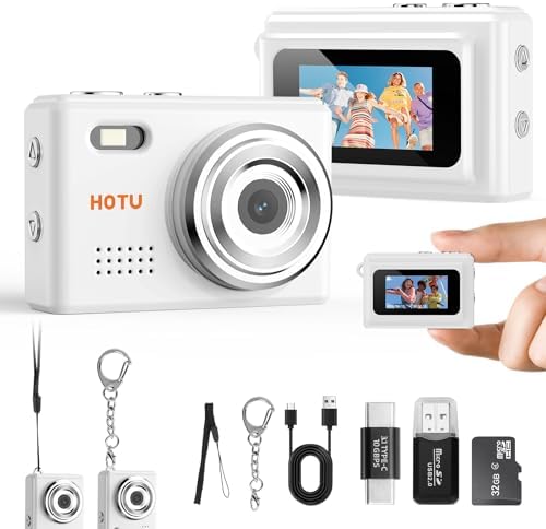 Mini Keychain Digital Camera, 2MP 1080P Pocket Camera with 32GB Card, Long Battery Life for Travel & Vlog