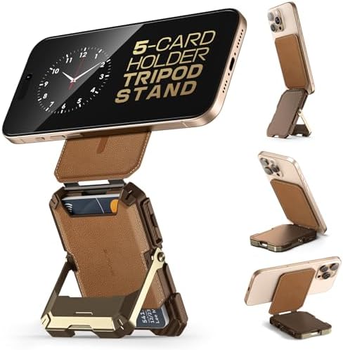 Magnetic Wallet with Stand, Holds 5 Cards, Adjustable Stand & RFID Blocking for Phones
