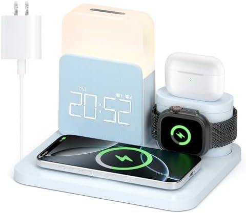 7-in-1 Wireless Charging Station with Alarm Clock and Night Light