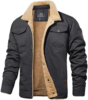 Men's Winter Jacket with Sherpa Lining, Heavyweight Trucker Coat with Multi-Pockets