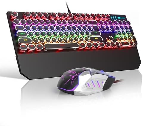 Typewriter Style Mechanical Gaming Keyboard with RGB Backlight, Blue Switches, Round Keycaps