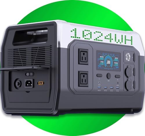 1024Wh Portable Power Station with 1600W Output, 1-Hour Fast Charging, 11 Ports for Camping/Home/Emergency