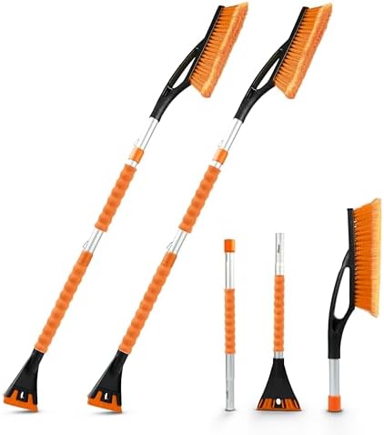 27" Car Snow Brush and Ice Scraper (2-Pack) | Scratch-Free Bristles & Aluminum Body | Winter Car Accessories