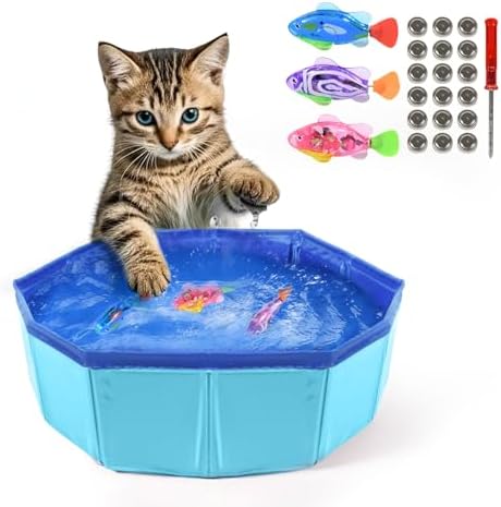 LED Robotic Fish Cat Pool Toy with 3 Self-Swimming Fish, Leak-Proof Water Play Mat for Indoor Cats