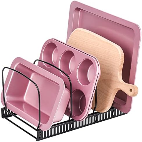 Pot Lid Organizer Rack for Cabinet and Countertop, 7 Adjustable Compartments for Pans and Bakeware