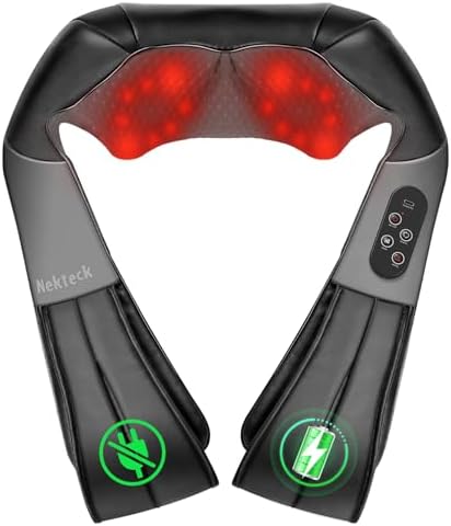 Shiatsu Neck Massager with Heat, 3D Kneading Deep Tissue Massage Pillow for Back Shoulder Pain Relief