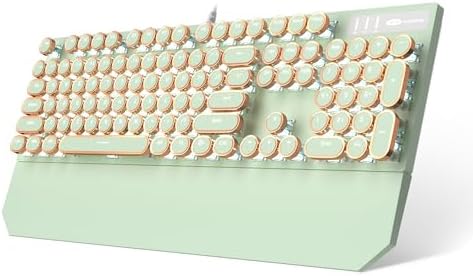 Typewriter Style Mechanical Gaming Keyboard with RGB Backlight, Blue Switches, Round Keycaps