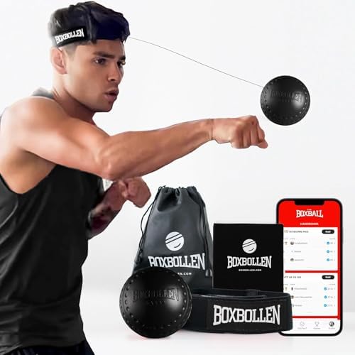 Boxing Reflex Ball with App Counter - Adjustable Home Workout Game for Hand-Eye Coordination