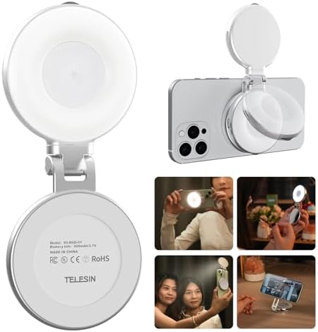 Magnetic Phone Beauty Selfie Light with CRI97 LED Ring, Mirror for iPhone Magsafe