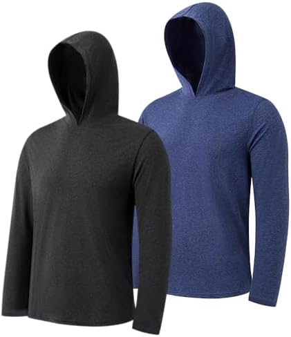 2-Pack Men's Athletic Hooded Shirts - Dry Fit Long Sleeve for Gym & Outdoor Activities