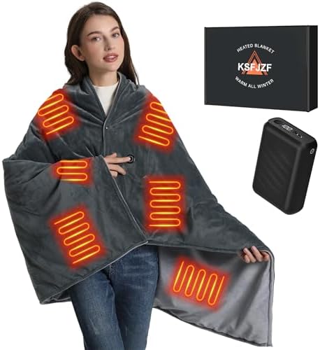20000mAh Cordless Heated Blanket, 59x35.5 Fast Heating Electric Throw with 3 Temperature Settings
