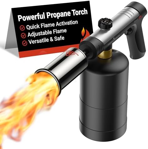 Propane Torch with One-Touch Max Fire, Safety Lock & Adjustable Flame for Grilling & DIY