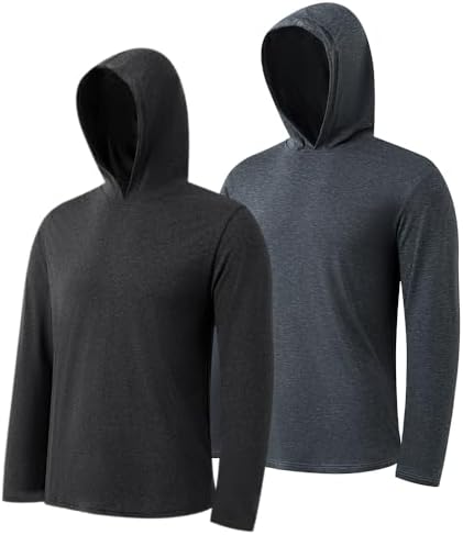 2-Pack Men's Athletic Hooded Shirts - Dry Fit Long Sleeve for Gym & Outdoor Activities