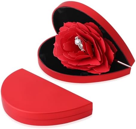 Heart Shape Ring Box with Preserved Red Rose Flower for Jewelry Gift