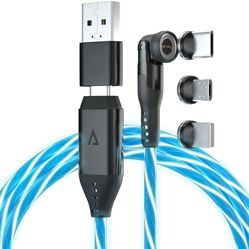 360 Pro Magnetic Charging Cable - 100W Fast Charging 3-in-1 USB-C, Micro USB & Lightning Tips with Adapter