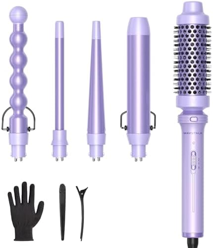 5-in-1 Curling Wand Set with Thermal Brush & 4 Interchangeable Ceramic Barrels (0.5”-1.25”)