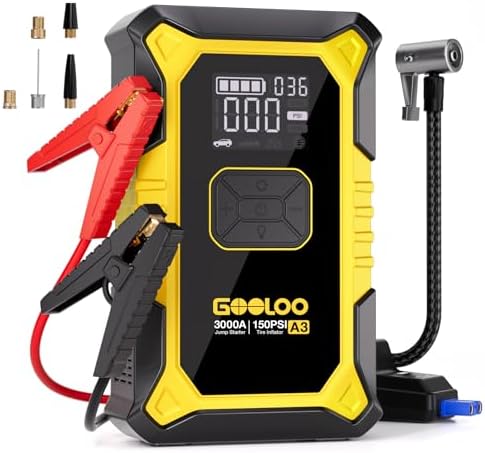 3000A Portable Car Jump Starter with 150PSI Air Compressor - 7-in-1 Emergency Power Bank