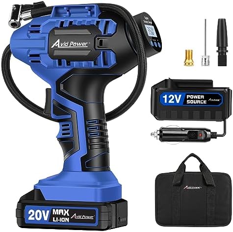 20V Cordless Tire Inflator with Auto Shut-off, Digital Gauge & Dual Power Supply