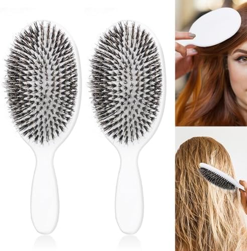 Dual-Layer Boar Bristle Brush with Microsphere Tips - Anti-Static for All Hair Types