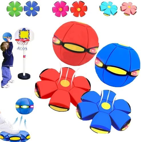 Magic Transforming Bouncing Ball & Flying Saucer Toy with LED Lights (2-Pack)