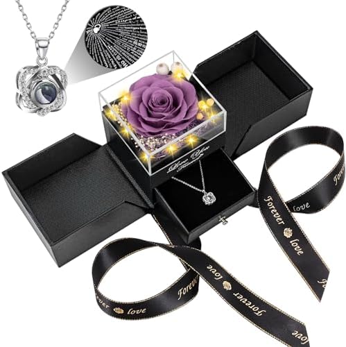 Preserved Red Rose with I Love You Necklace - Eternal Flower Gift for Women