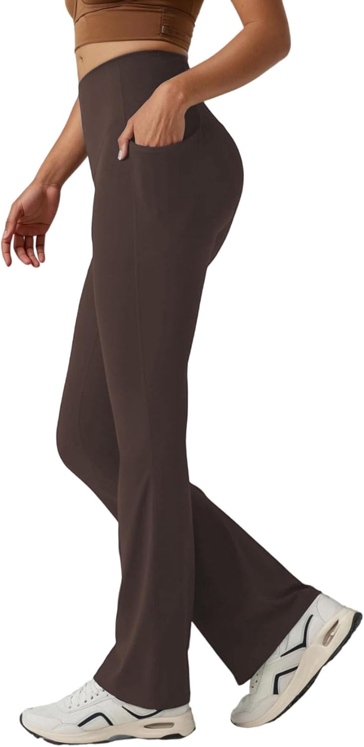 Women's High-Waist Bootcut Yoga Pants with Tummy Control & Pockets
