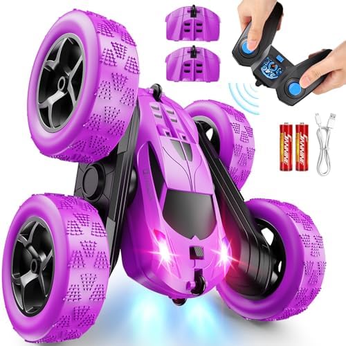 4WD Stunt RC Car with 360° Flips & LED Lights | 2.4GHz Remote | USB-C Modular Batteries | Gift for Kids 6-12