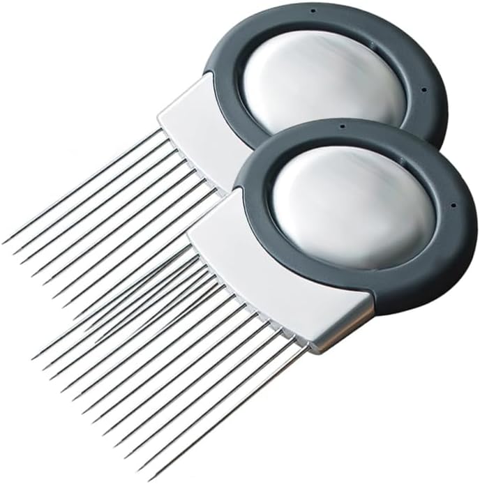 Stainless Steel Onion Slice Holder and Vegetable Slicer for Safe Even Cutting