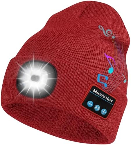 Bluetooth Beanie Hat with LED Headlamp, Built-in Speakers & Mic for Outdoor Activities