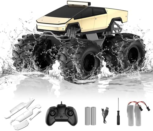 Amphibious Remote Control Car, 1:18 Waterproof RC Truck, 4WD All-Terrain Off-Road Toy for Kids